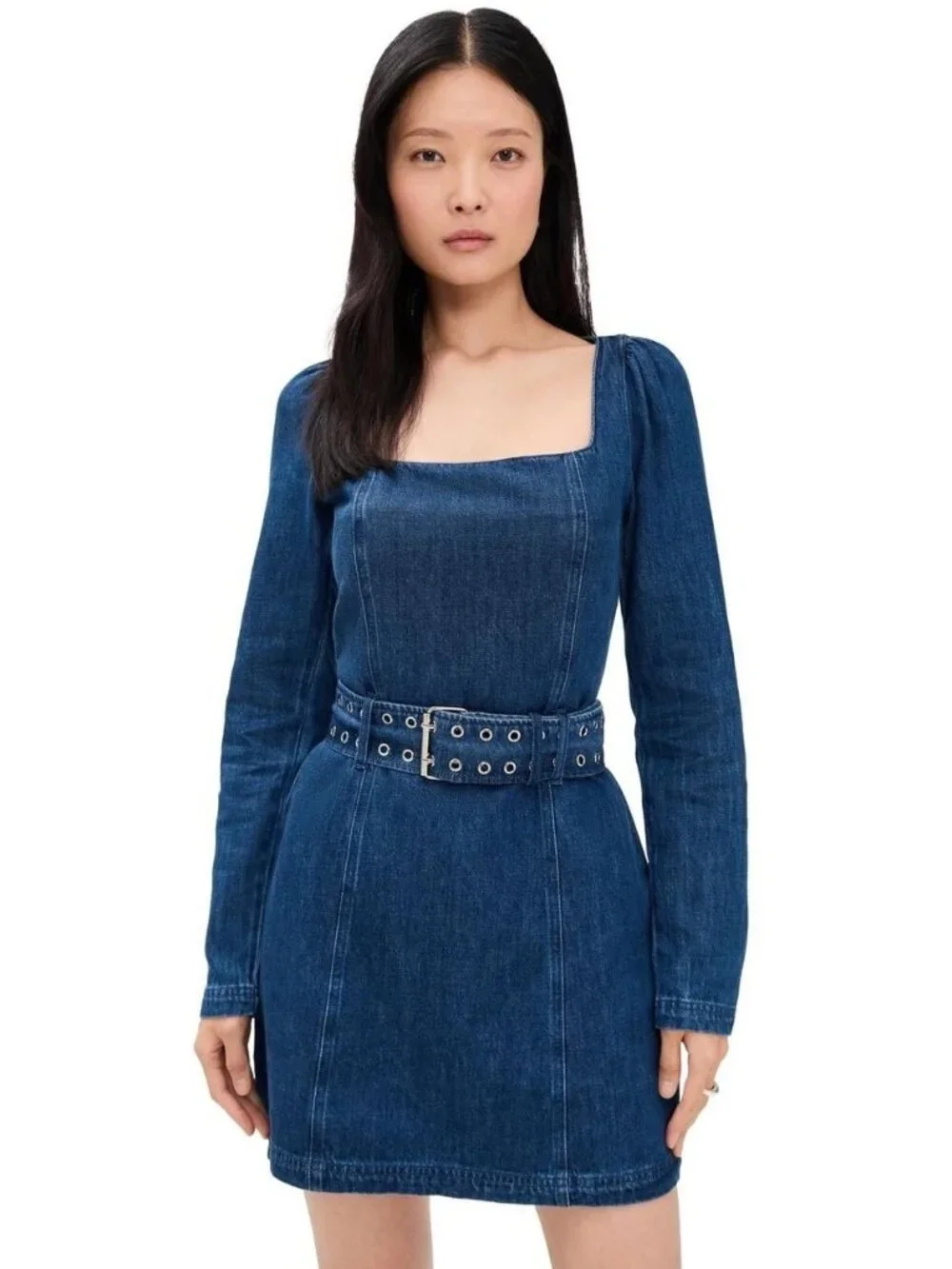 Amanda Uprichard Thalia Denim Dress With Eyelet Belt In Blue Small New With Tags